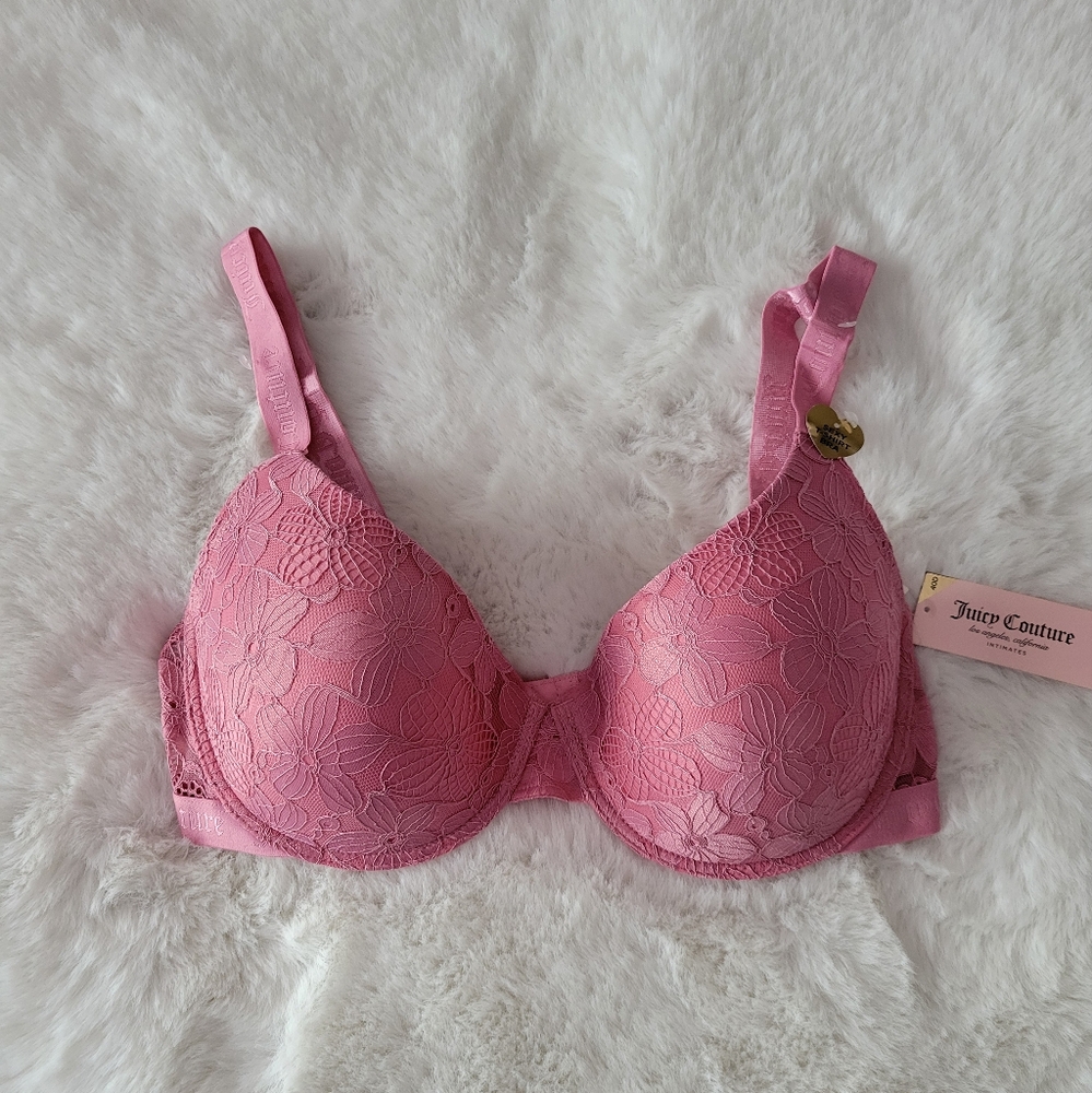 💝NWT JUICY COUTURE 40D Pink Push Up Lace T-Shirt Bra